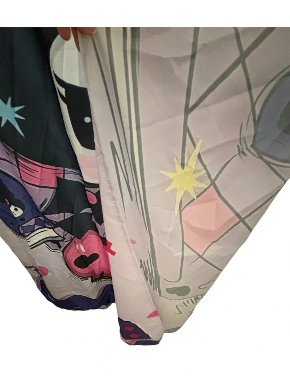 Sanrio Kuromi Shower Curtain Pink Bow Hearts Black Jester Hat Hearts Bathroom
